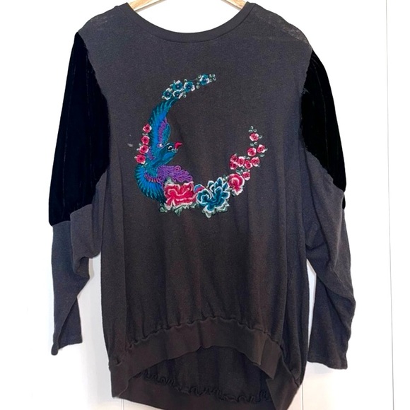 FREE PEOPLE Night Bird Velvet Embroidered Mini Dress/Tunic Pullover in Black — S - Picture 5 of 7